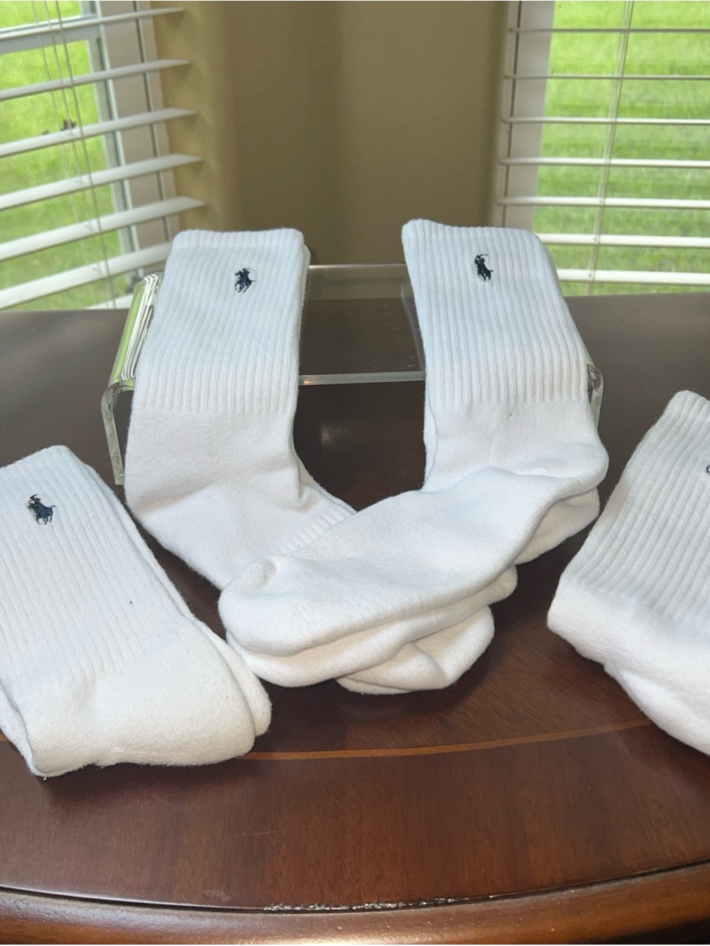 Polo Ralph Lauren Mens Cotton Crew White Blue Pony Socks Arch Support 4 Pair